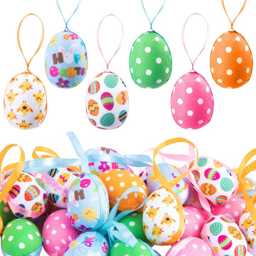 Fabric Wrapped Easter Eggs with Dots, Easter Egg Hanging Ornaments - Set of 30