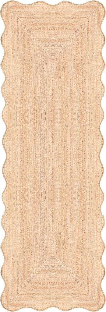 Scalloped Jute Rug, Handwoven Natural Fiber Small entryway Rug Farmhouse Area Rug, Natural 2x3 ft.