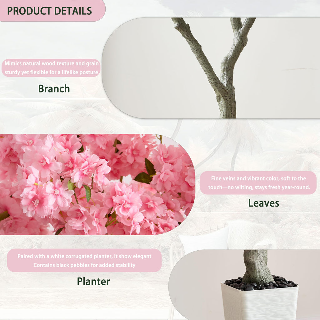 Artificial Cherry Blossom Tree 6FT, Pink Large Fake Plants Indoor