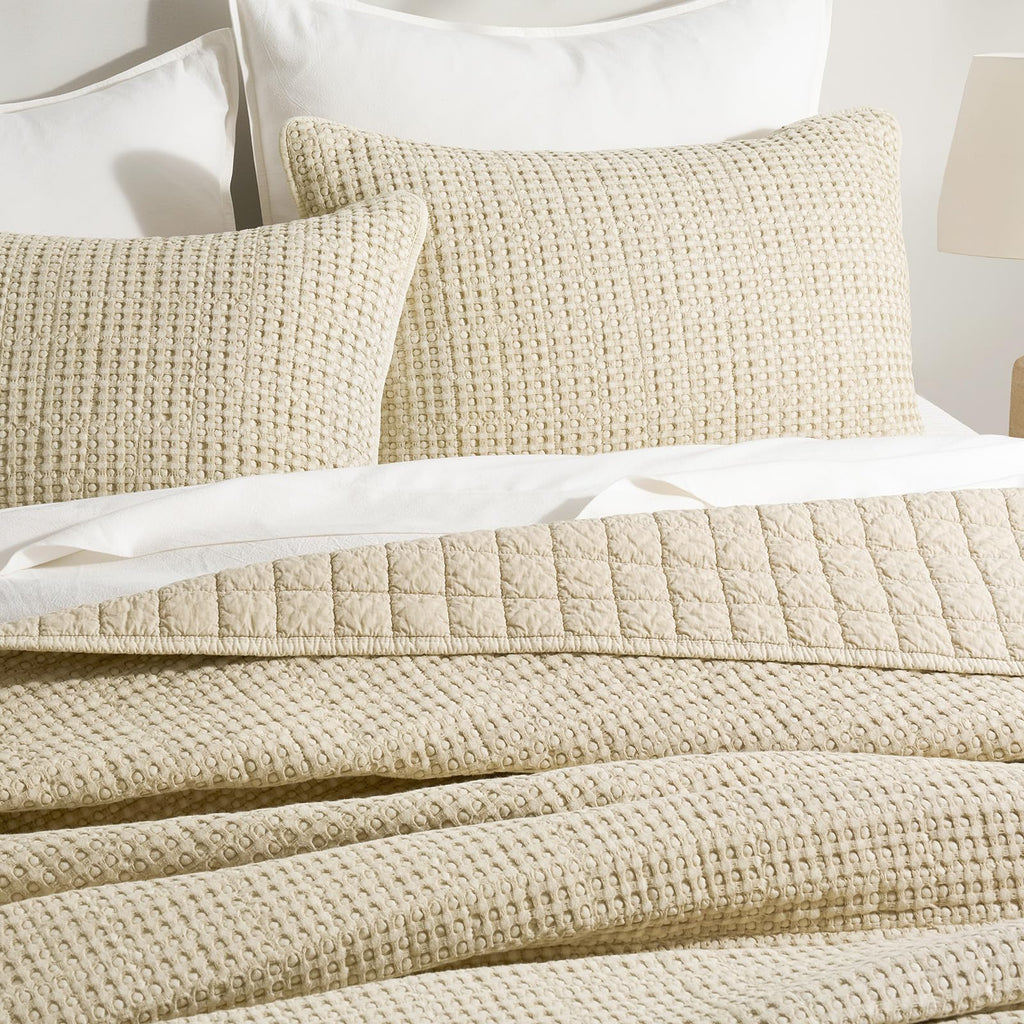 Stonewashed Cotton Waffle Quilt Set, Natural