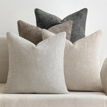 Soft Decorative Chenille Pillow Covers Neutral 16x16 Pack of 4