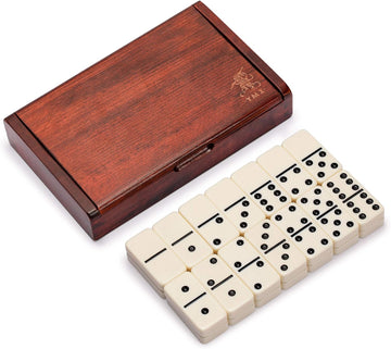YMI Double 6 Dominoes Set with Dark Oak Wood Case - Set of 28