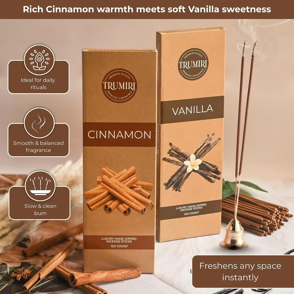 Cinnamon & Vanilla - Combo Pack of Incense Sticks - 100 Insence-Sticks of Each Scent - Total 200 Inscents - Inciensos - Set of 200
