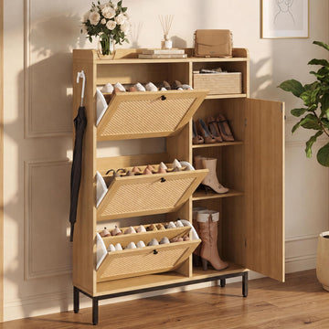 Shoe Cabinet with 3 Flip Drawers and 4-Tier Shoe Storage Cabinet, Freestanding Shoe Organizer with Adjustable Shelf