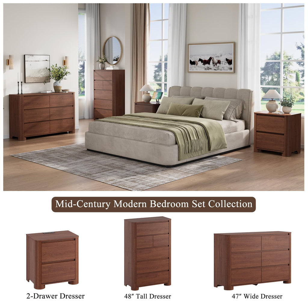 Walnut 6 Drawer Dresser, 47" Wide Chest of Drawers
