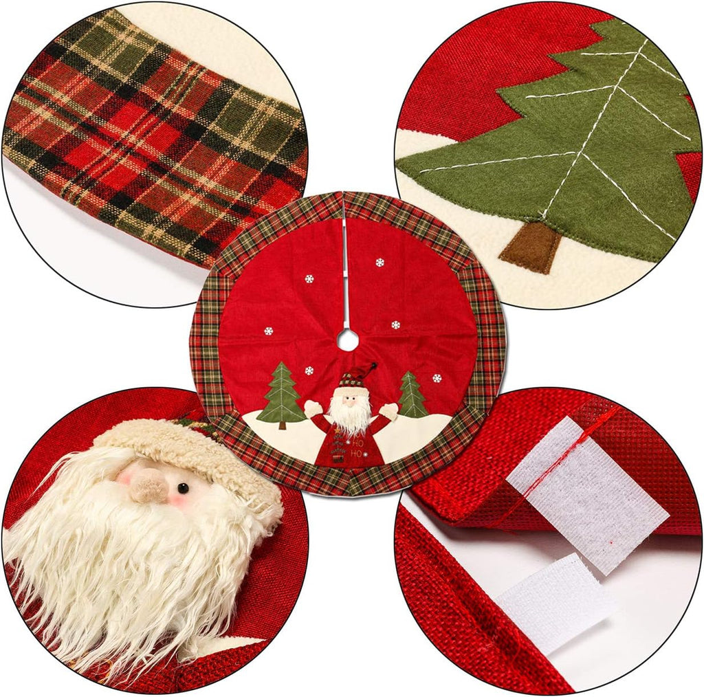 48 Inch Christmas Tree Skirt Double-Layer Design Santa Pattern