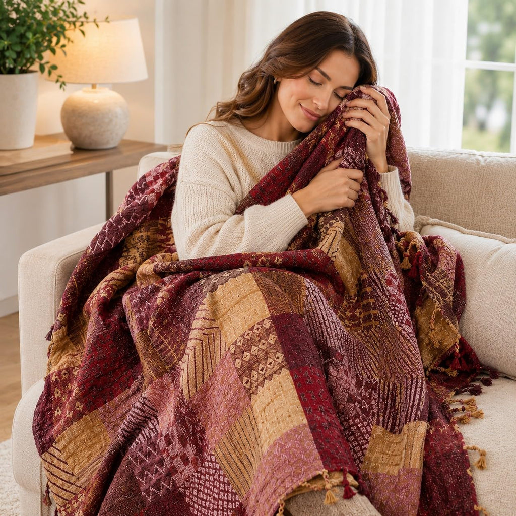 Boho Throw Blanket, Throw Blankets for Couch Bed (L, 86 x 102 in)