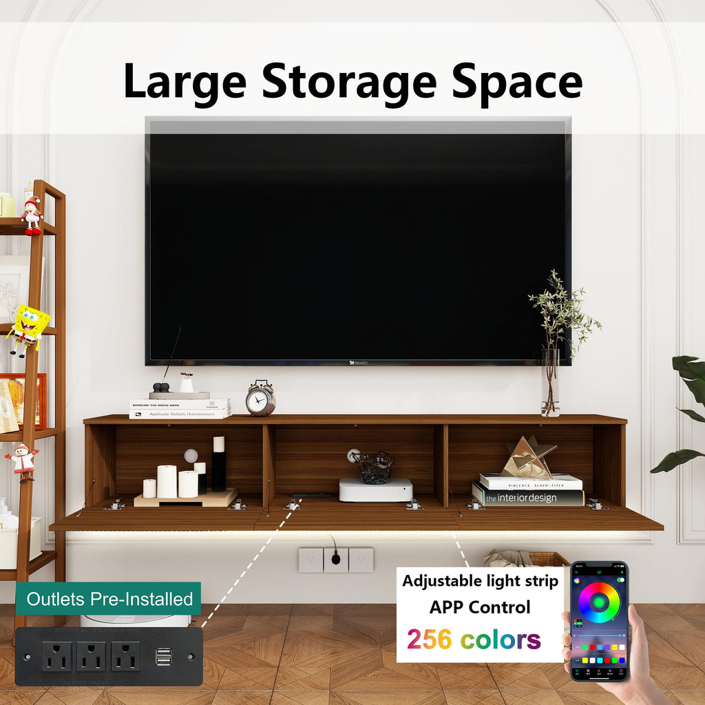 Oak Floating TV Stand, Fluted TV Console Wall Mounted, Floating Entertainment Center, Fluted TVs Cabinet Wood, Oak