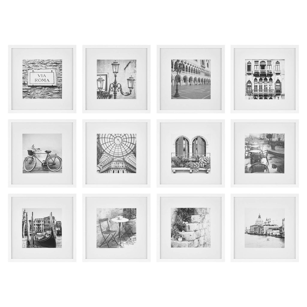 Perfect - 12-Piece White Square Photo Frame - Set with Hanging Template - Wall Gallery Kit - 16.5"x10.2"x16.7"