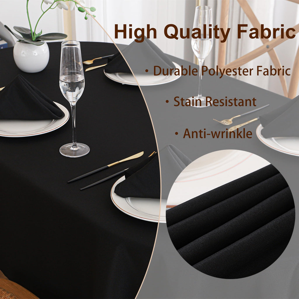 Black Oval Tablecloth, 60 x 84 Inch, Stain and Wrinkle Resistant Machine Washable Polyester Table Cloth, Fabric Table