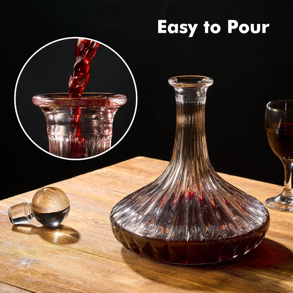 1000ml Wine Decanter with Glass Stopper - Wide Base for Rapid Aeration, Drip-Free Spout, Gift Box for Red Wine