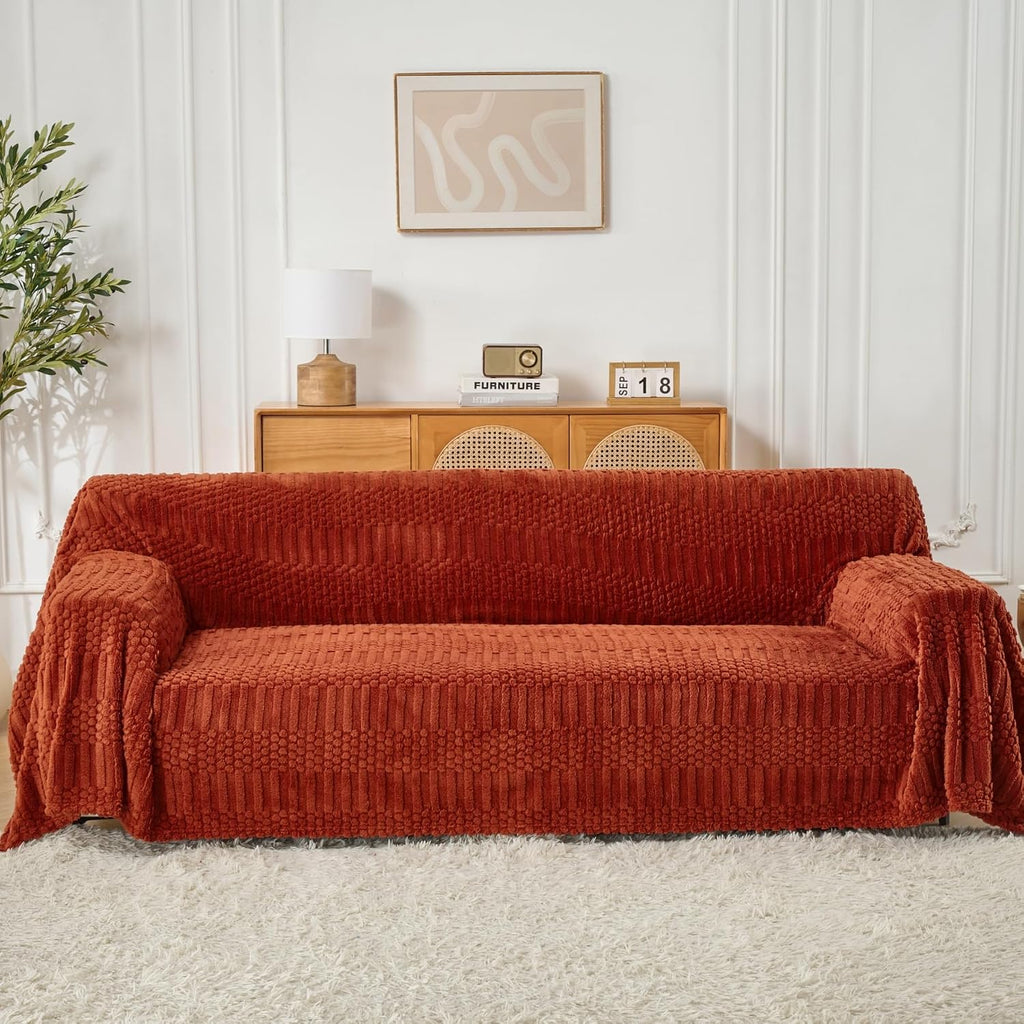 Fuzzy Hobo Couch Cover for Sectional Sofa, Sofa Slipcover for 2 Cushion Couch, 71"x118" Caramel Non-Slip Washable