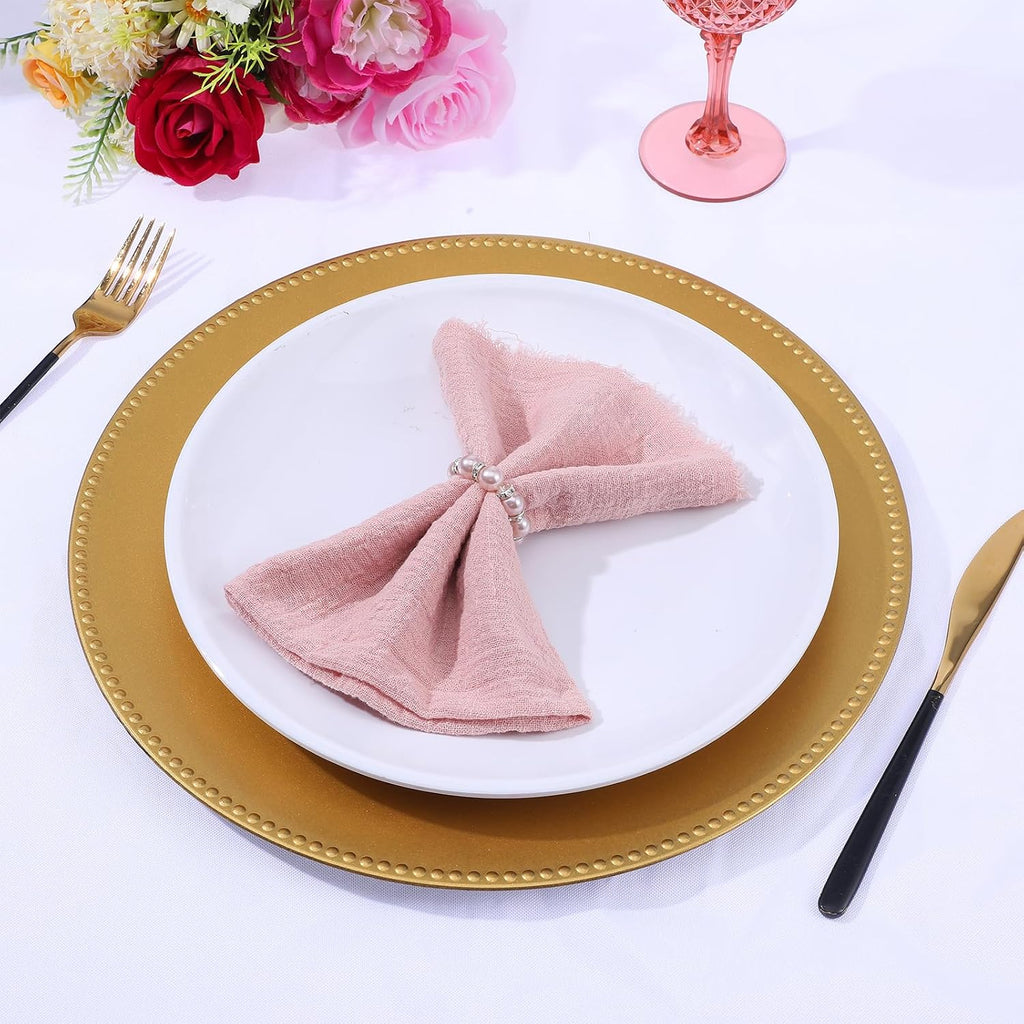 Gold Plastic Charger Plates, 13 Inch Round Beaded Decorative Dinner Chargers for Wedding, Party, Table - Set of 12