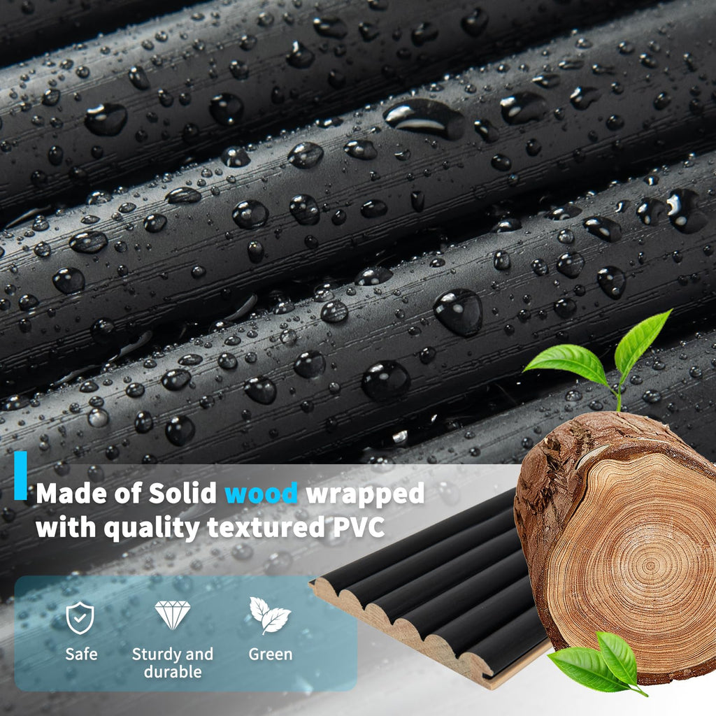 108 x 5.7 Inch Fluted Wood Textured Slat Wall Panel, Beaded Black