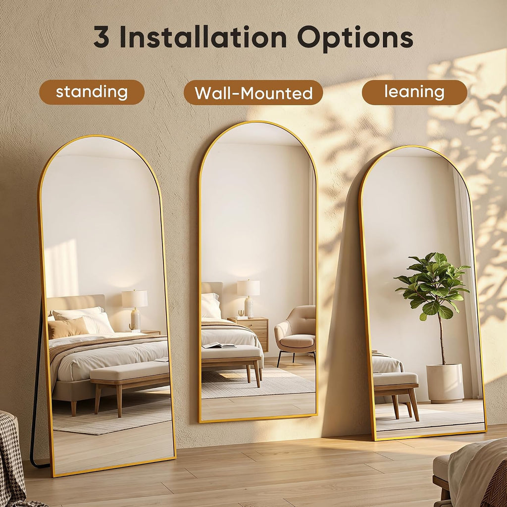59"×19" Arched Full Length Floor Mirror, Standing Mirror with Aluminum Frame, Large Body Mirror of Free Standing/Wall