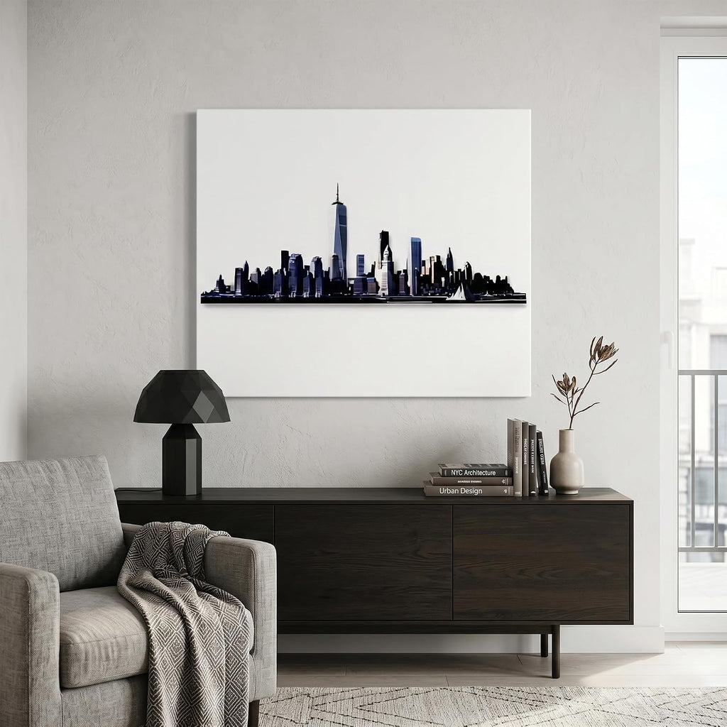 New York Skyline Canvas Wall Art, Black and White NYC Cityscape Print, Gallery Wrapped Minimalist Wall Decor Room