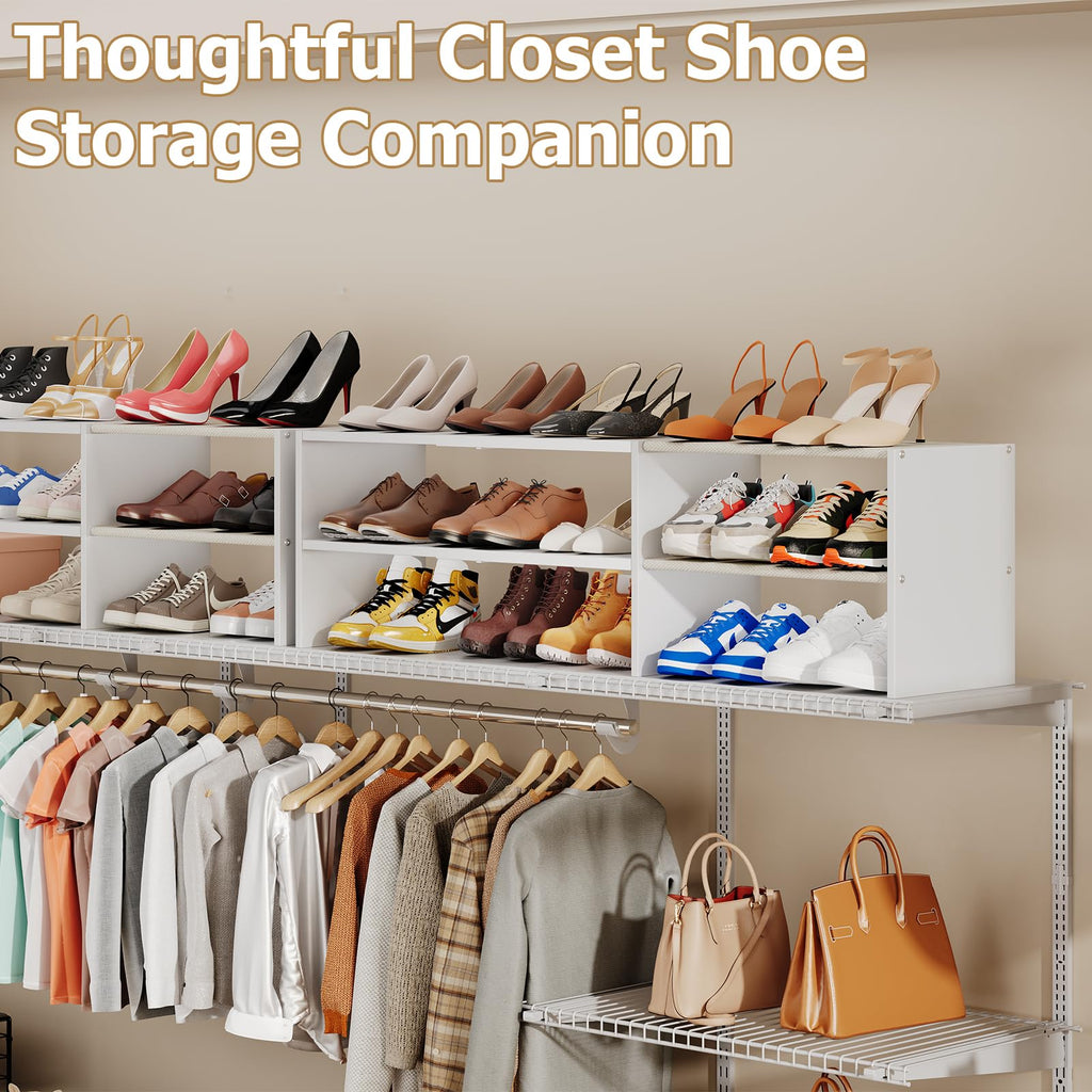 Long White 11.02′′Shoe Rack for Closets, Stackable and Expandable Shoe Organizer, Suitable s, Garages, Storage