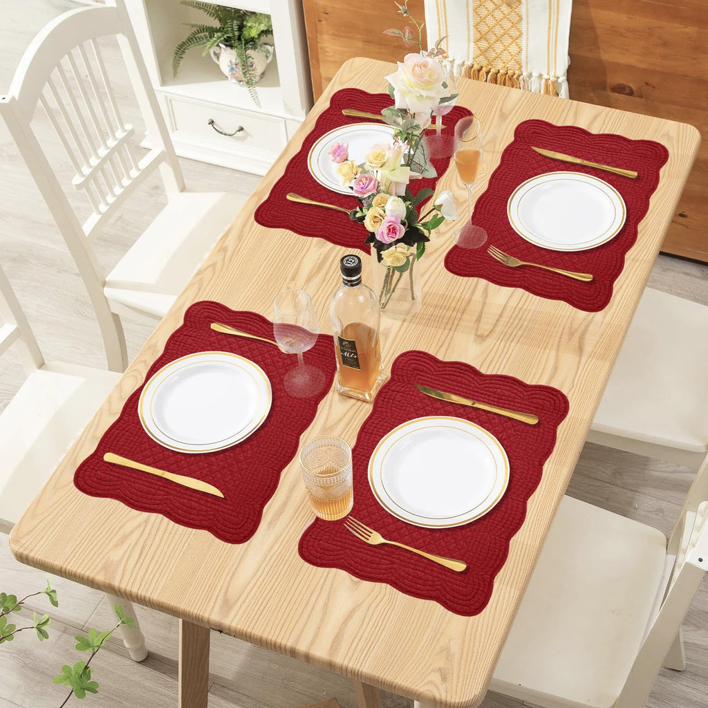 100% Cotton Quilted Placemats Set of 6,Washable Cloth Table Placemats & Dining Table
