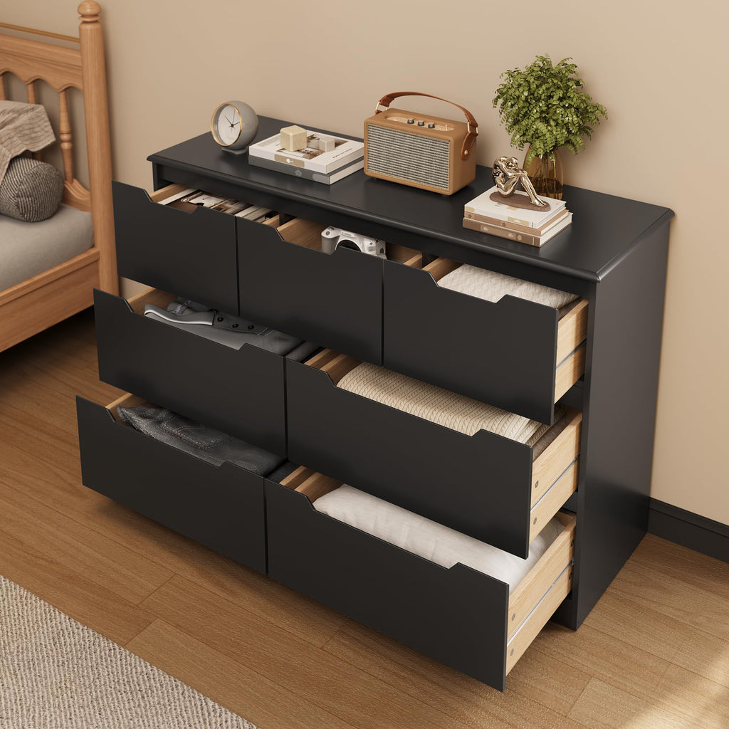 7 Drawer Dresser, 48" Wide Wood Dresser, Black