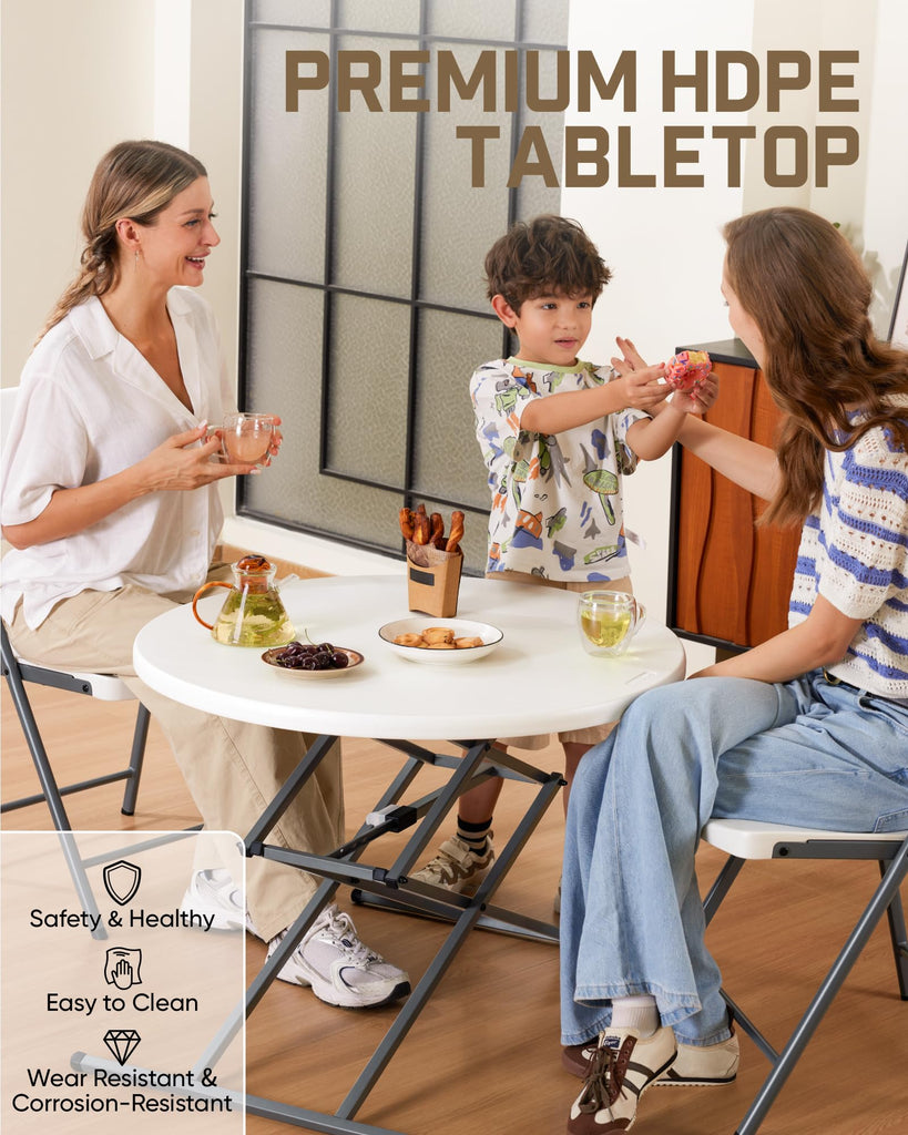 Folding Table Round 32" Quick Adjust 4 Heights Party, Patio