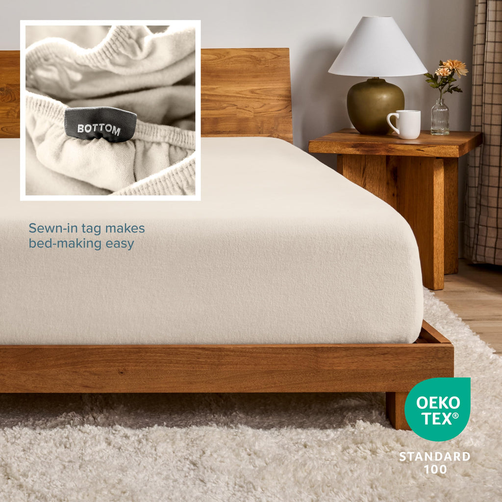 Flannel Fitted Bottom Sheet 100% Cotton (Queen, Sand)
