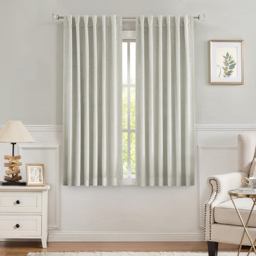 Greyish Ivory Velvet Blackout Window Curtain 60% Room Darkening Panels Rod Pocket Back Tab Geometric Embossed Trellis