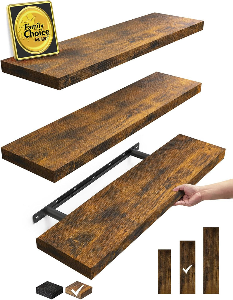 Floating Shelves for Wall, Set of 3, 22.5 Inch Rustic Wood Wall Mounted Shelving , Hanging Display Decor Book Shelf
