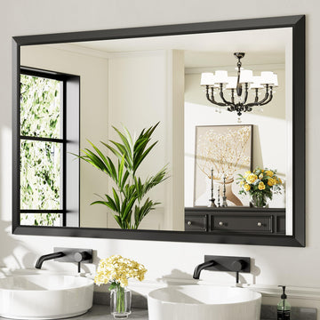 Black Metal Framed Bathroom Wall Mirror, 60x40 Inch
