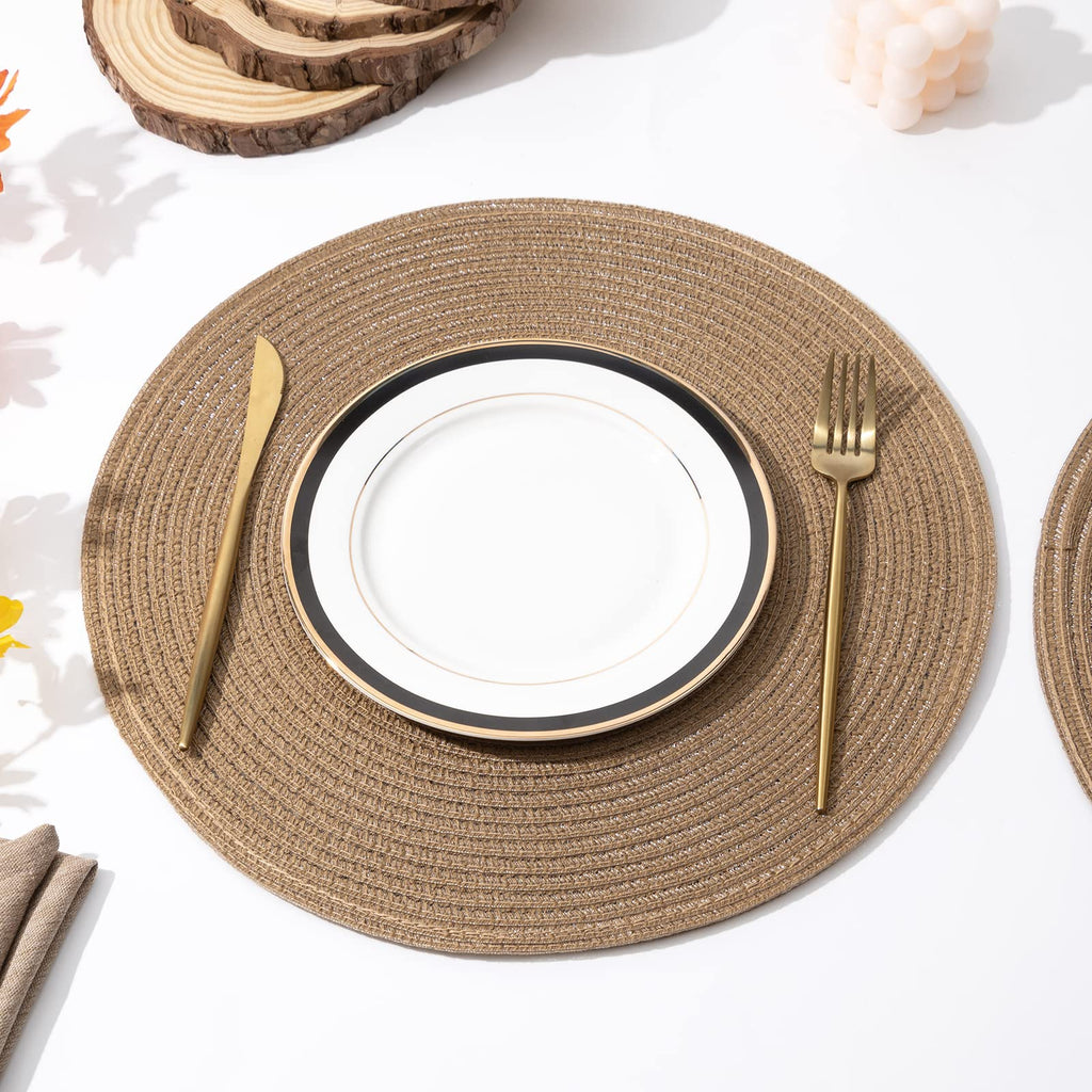 Round Placemats Set of 4 Woven Braided Kitchen Table Placemats 15 inch Round Place Mats Washable Table Mats Indoor