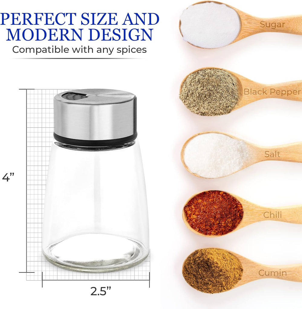 Salt and Pepper Shakers Set with Adjustable Pour Holes - Stainless Steel Spice Dispenser - Set of 2
