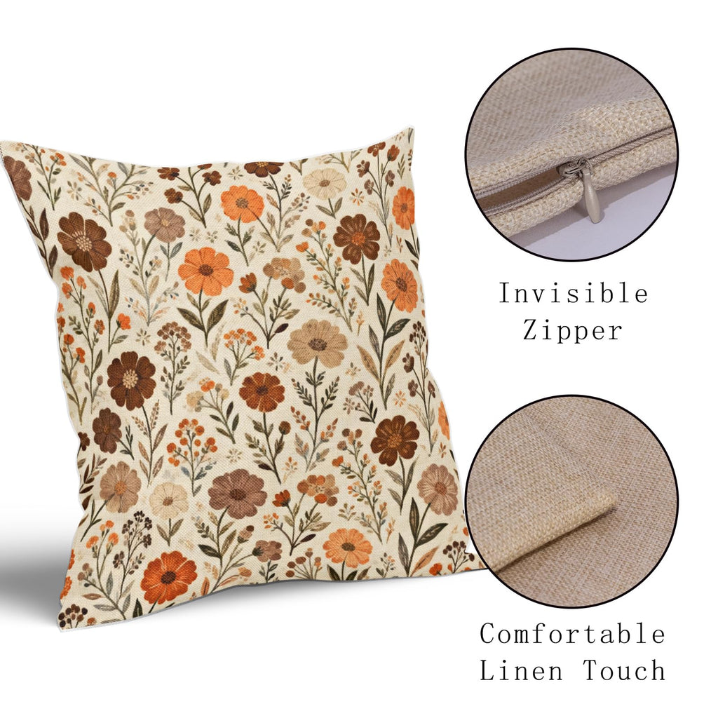 Vintage Floral Pillow Covers 24x24 Inch Set of 2 Rust Brown Orange Retro Country Flower Print Decorative Throw