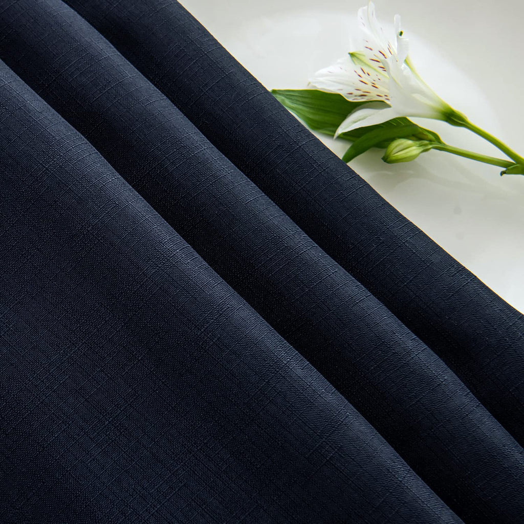 2 Pack 60 x 84 Inch Navy Faux Linen Textured Rectangle Tablecloth Water Resistant Wrinkle Free Spill-Proof, Soft