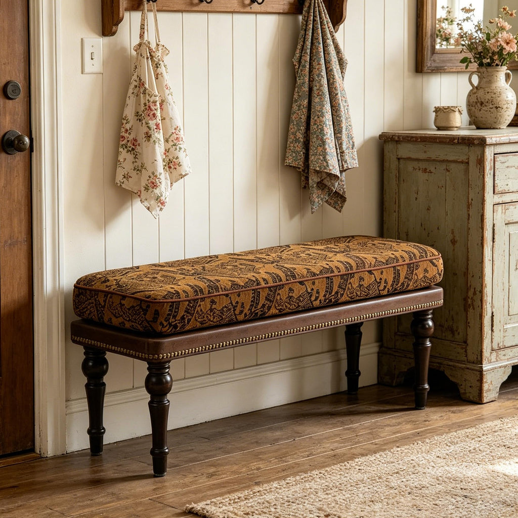 47" Upholstered Bed End Bench, Vintage Bed Bench