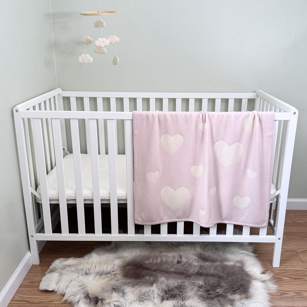 100% Cashmere Baby Blanket Heart Design 32" x 40" Pink