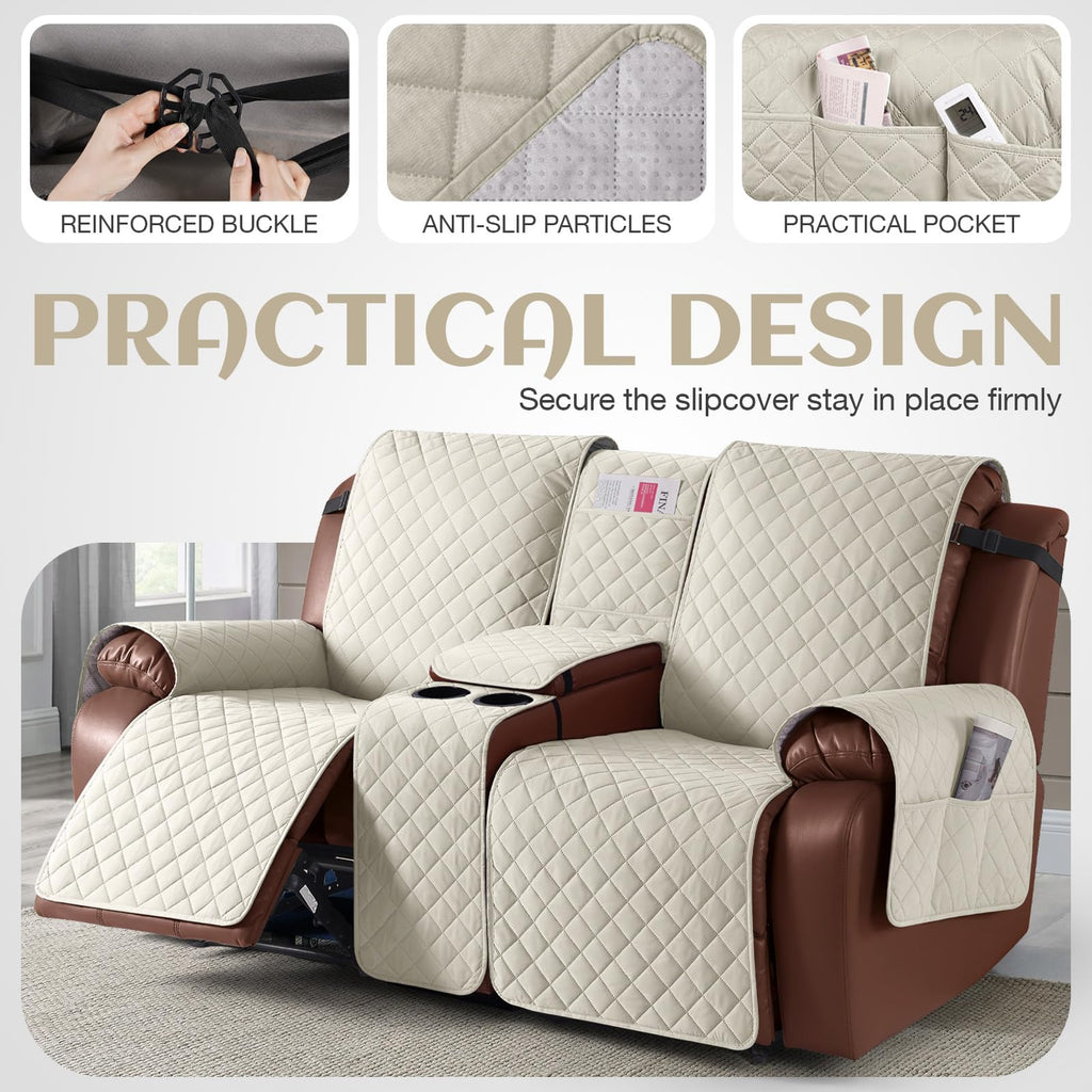 100% Waterproof Loveseat Recliner Cover with Console, Ivory