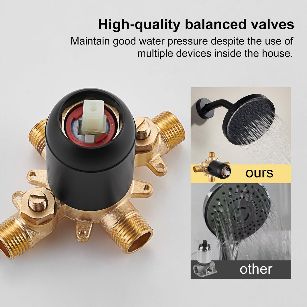 Black Tub Shower Faucet Set - 6 Inch Black Shower Head and Handle Set, High Pressure Bathtub Shower Faucet Set