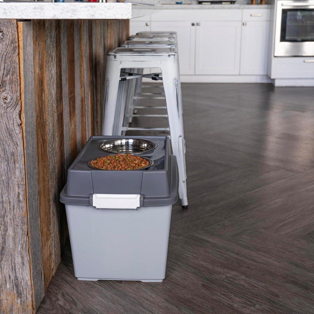 USA Elevated Dog Bowls 15" H, up to 47 lb Storage, Gray/Dark Gray