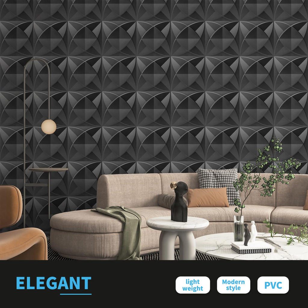 Waterproof 3D Textured PVC Decorative Wall Panels, 33-Pack, Black