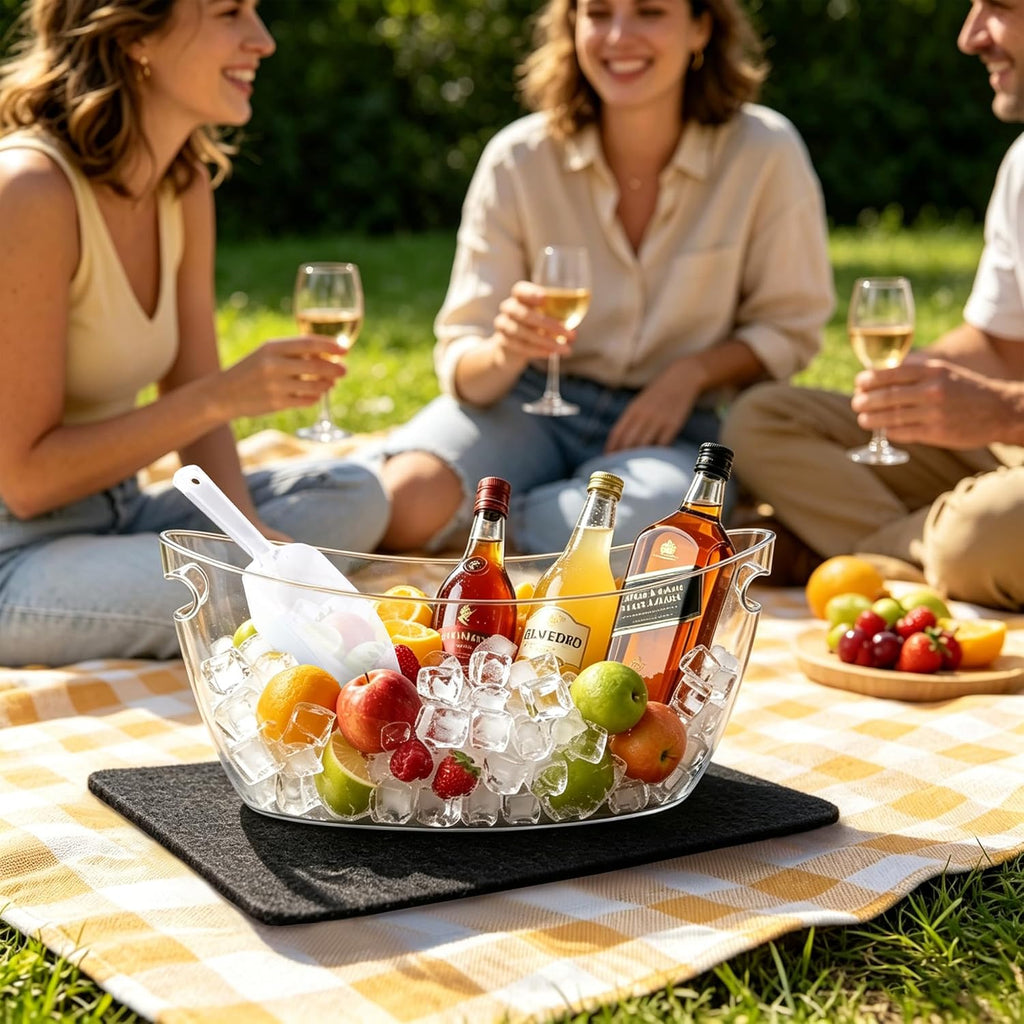 Ice Buckets for Parties 5.5L Large Clear Acrylic Beverage Tubs with 2 Scoops 2 Felt Mats, Champagne Buckets - Set of 2