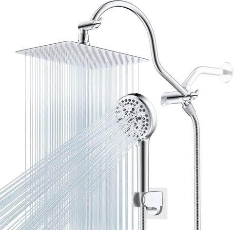 All Metal CUPC Certified Shower Head, 10'' High Pressure Rainfall Shower Head, Handheld Showerhead Combo