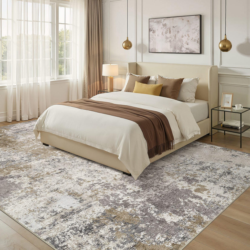 Abstract Washable Area Rugs -Brown Grey
