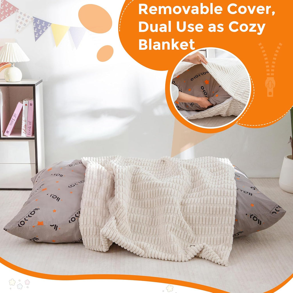 Kids Bean Bag Chair, 3 in 1 Convertible Bean Bag Sofa with Removable Cover for Children, Soft Floor Lounger