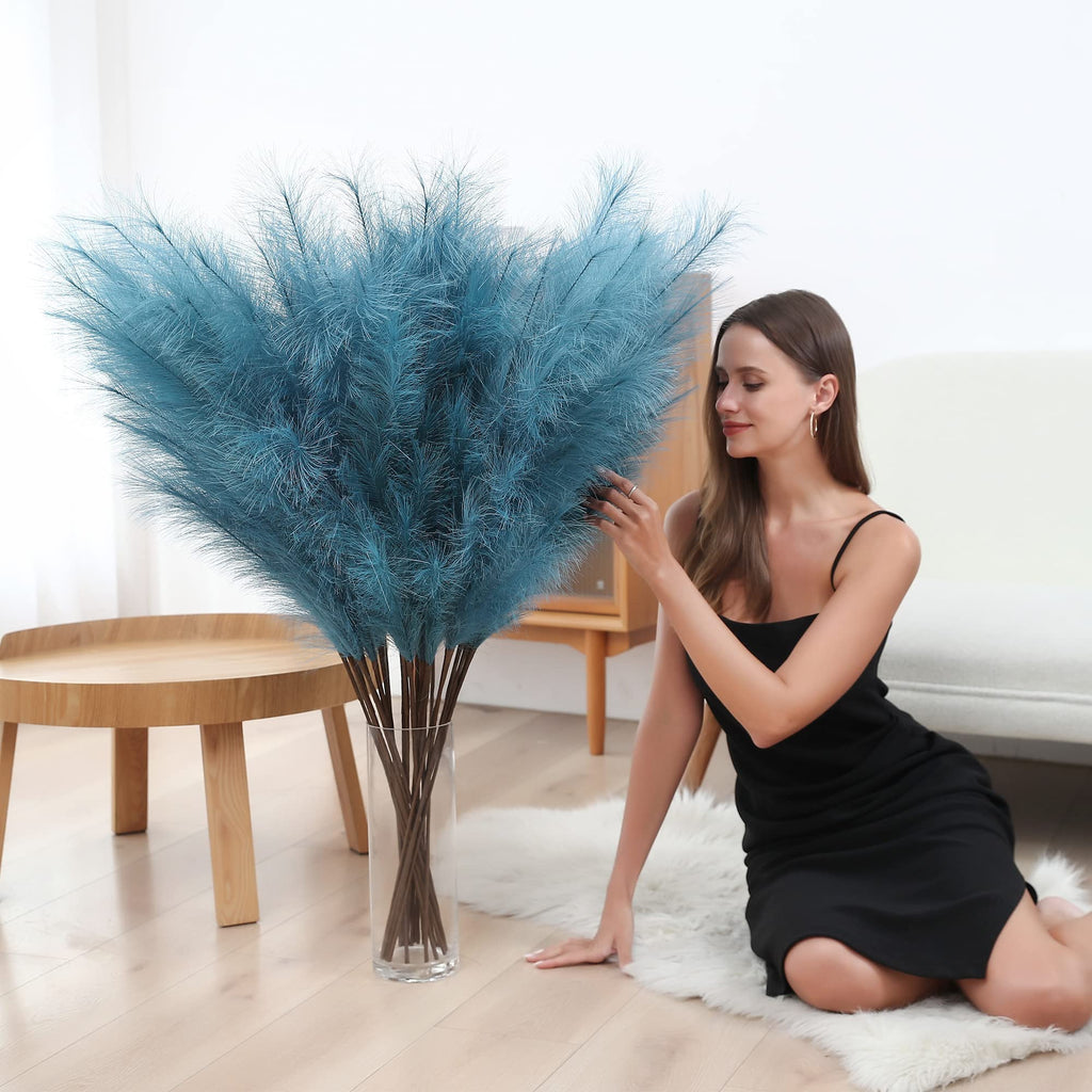8 Pcs 45 inch Tall Faux Blue Pampas Grass Decor