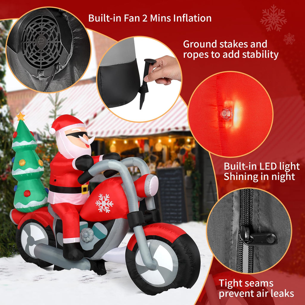 Christmas Inflatables Motorcycle 7.5 Ft, Xmas Inflatable Decoration Santa Riding Motorcycle with A Christmas Tree