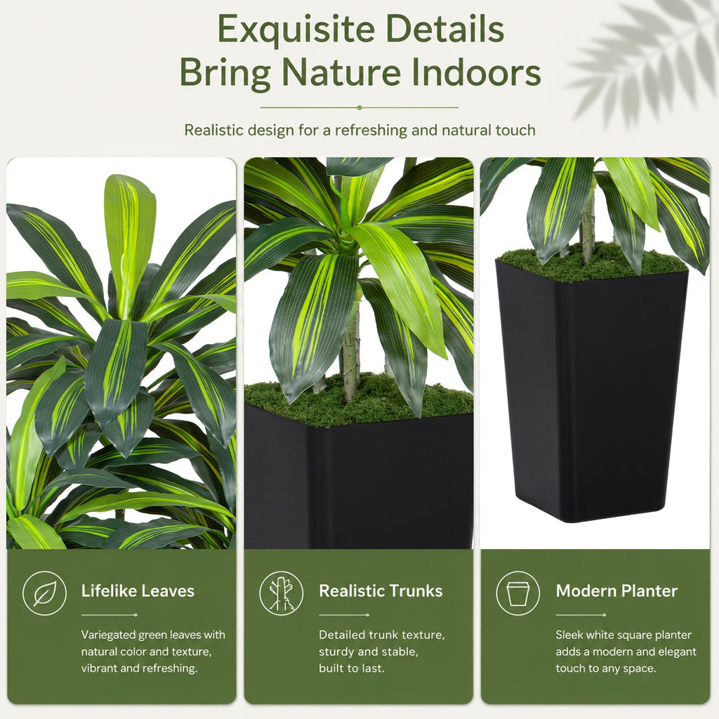 7FT Artificial Dracaena Tree - High-Density Foliage Fake Plant with Black Tall Planter - Faux Yucca Floor Plant Decor
