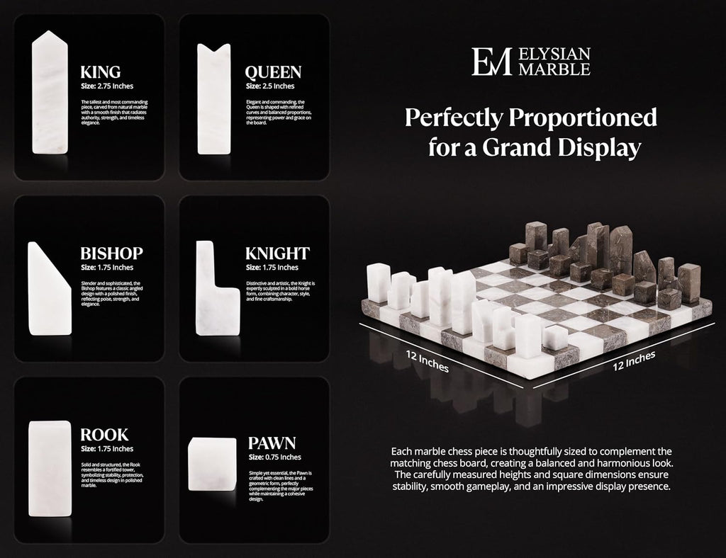Modern Chess Set - Handcrafted Borderless Marble Chess Board with Minimalist Geometric Pieces, Luxury Decorative