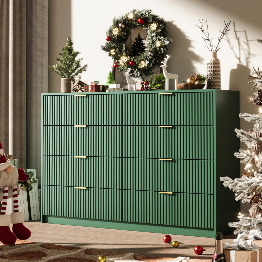 55" Wide Fluted 8-Drawer Double Dresser, Green