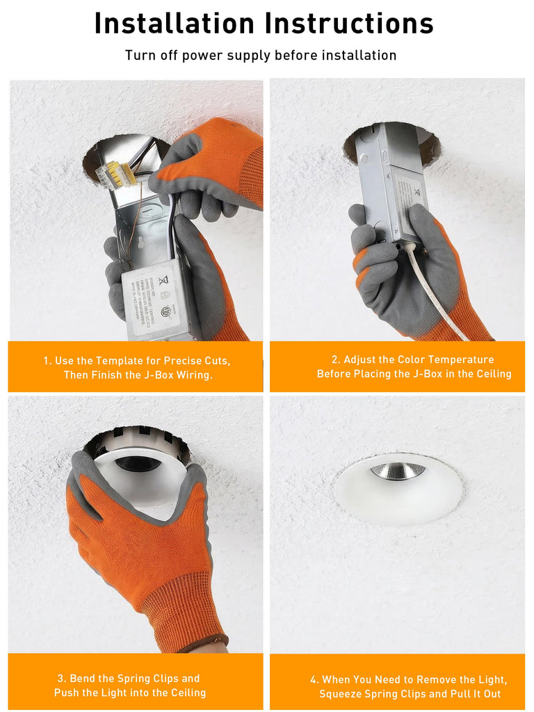 [6 Pack] 3 Inch Trimless Recessed LED Lights with Junction Box,2700-5000K Selectable,Narrow Frame Smooth Trim,9W