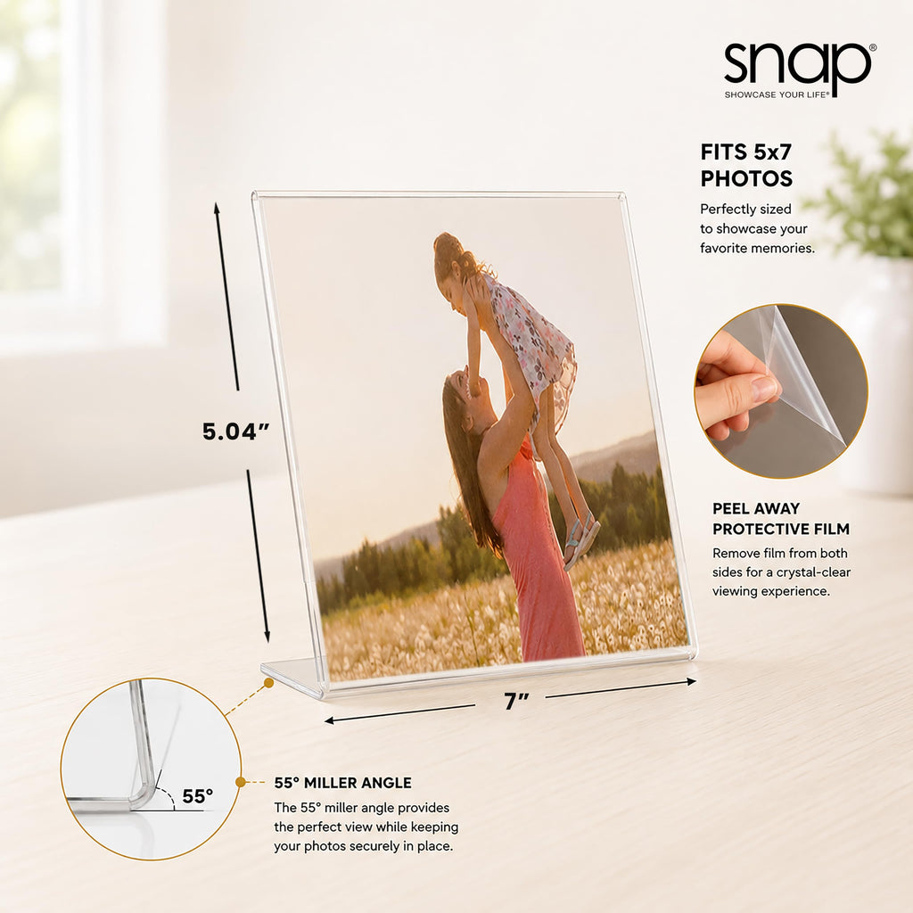 7x5 Clear Picture Frame 12 Pack: Frameless L-Shape Desktop Stand, Photo Frame and Sign Holder, Clear Acrylic Style