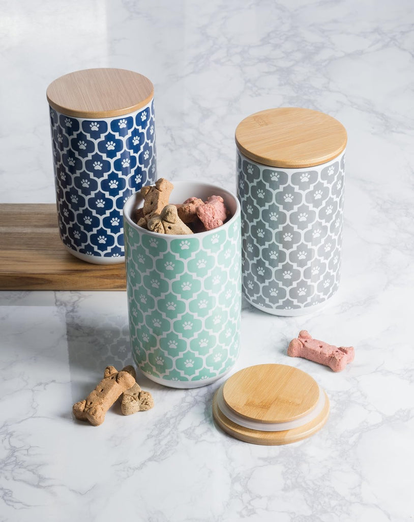 Lattice Collection Pet Bowl & Canister, Treat Canister, 4x6.5", Nautical Blue